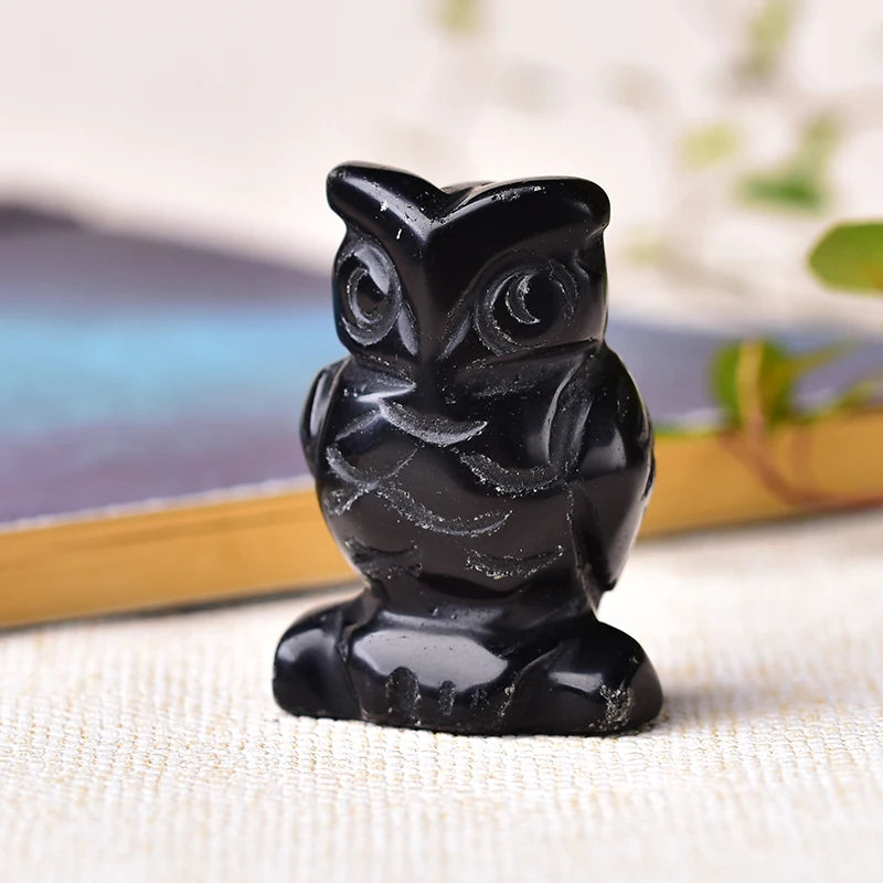 1PC Natural Stone Carved Owl Animal Ornaments Aventurine Unakite Crystal Quartz Stone Crafts Handmade Figurine Home Decoration