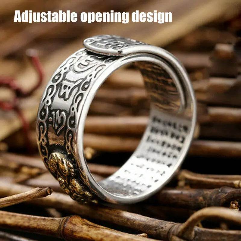 Unisex Men Pixiu Charms Ring Bracelet Chinese Feng Shui Amulet Wealth and Lucky Open Adjustable Ring Bead Bracelet - MarvelouStoree