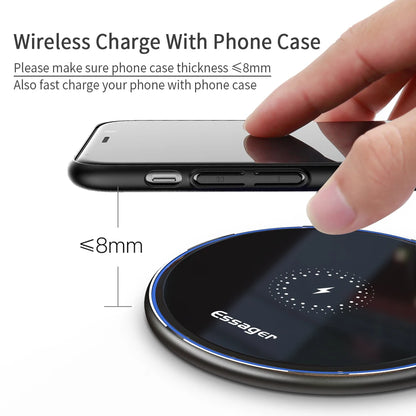 Essager 15W Qi Wireless Charger Fast Wireless Phone Charging Induction Pad For iPhone 12 11 Pro Max X Xiaomi mi 10 Samsung S20