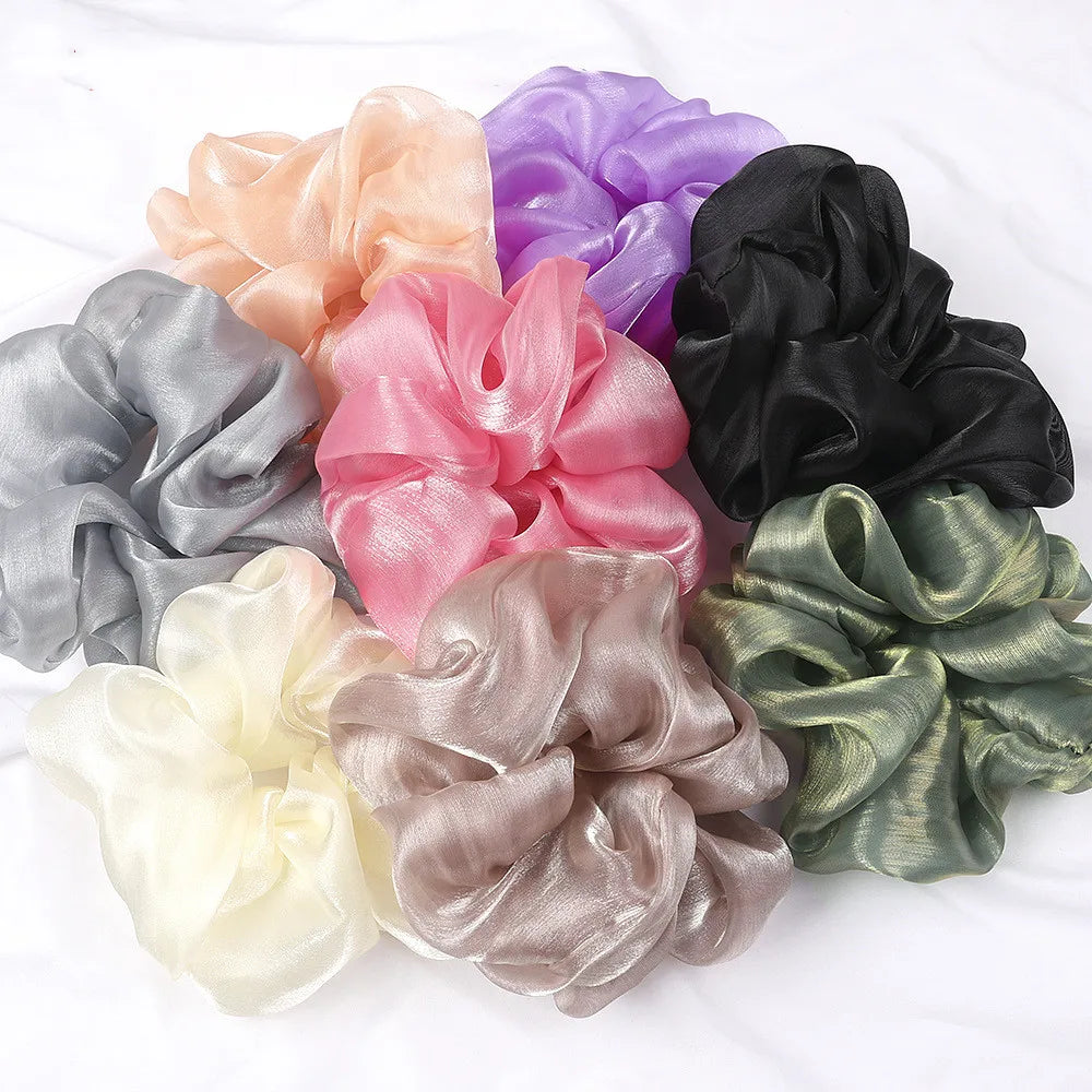 1PC Fashion Bright Silk Hair Ring Oversized Hair Scrunchies Yarn Large Intestine Elastic Hair Band Solid Color Hair Accessories