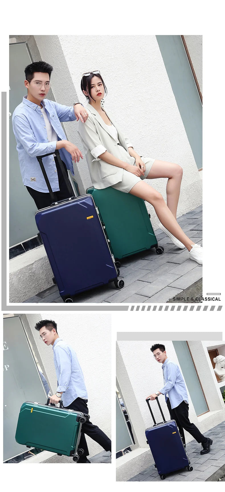 Travel Luggage fashion 20/24/28 inch suitcase aluminum frame trolley case for men and women small 20 inch cabin suitcase