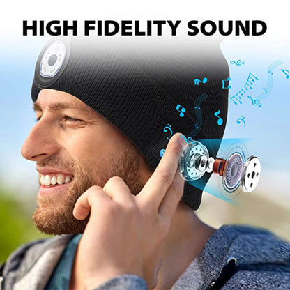 Winter Beanie Hat Unisex Beanie Soft Black Knitted Hat Wireless Bluetooth 5.0 Smart Cap Stereo Headphone Headset with LED Light