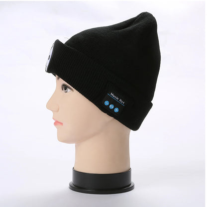 Winter Beanie Hat Unisex Beanie Soft Black Knitted Hat Wireless Bluetooth 5.0 Smart Cap Stereo Headphone Headset with LED Light