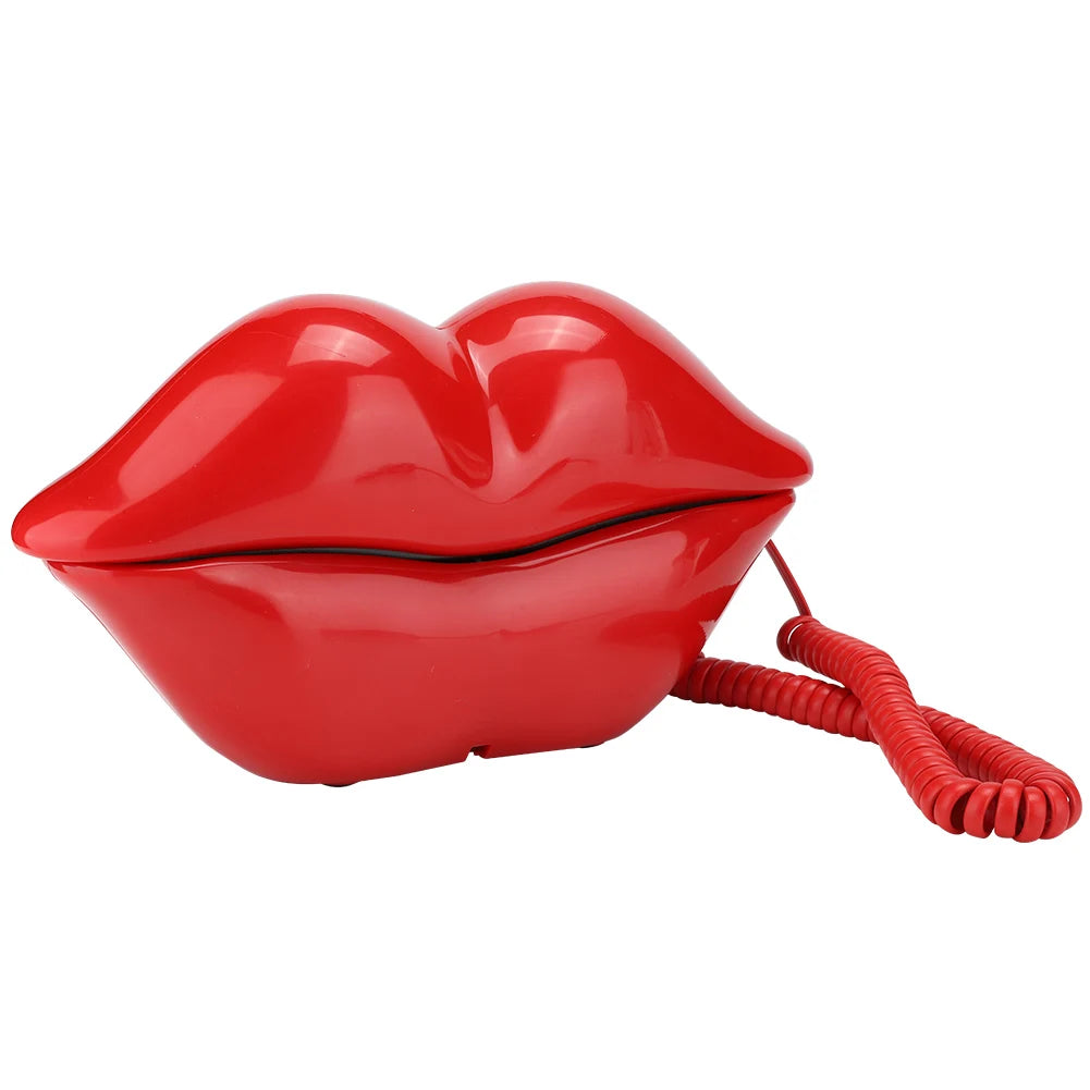 Cute Lips Shape Telephone Red Phone Multi-Functional Wired Landline Desktop Corded Fixed Phone for Home Hotel Office Decoration