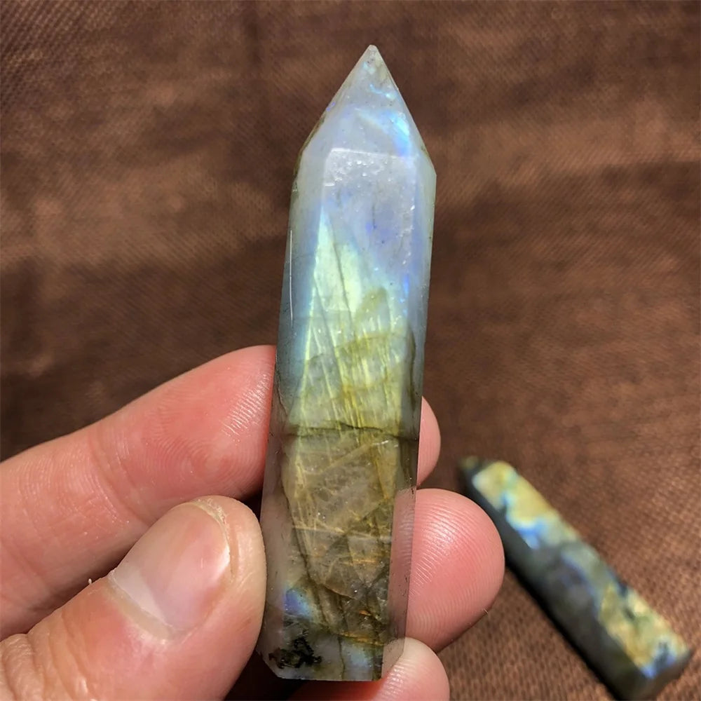 Natural Labradorite Quartz Hexagonal Prisms Obelisk Crystal Column Wand Point Healing Treatment Stone Gifts