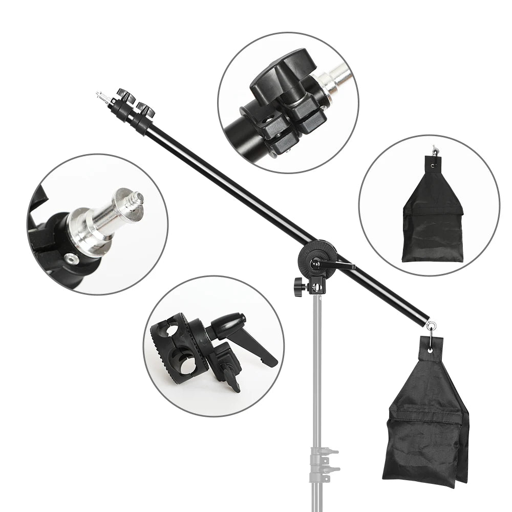 Studio Photo Telescopic Boom Arm Top Light Stand With Sandbag for Speedlite /Mini Flash Strobe /Softbox/LED Video