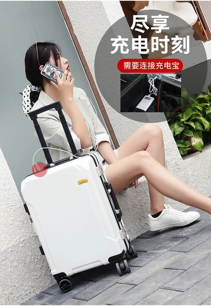 Travel Luggage fashion 20/24/28 inch suitcase aluminum frame trolley case for men and women small 20 inch cabin suitcase