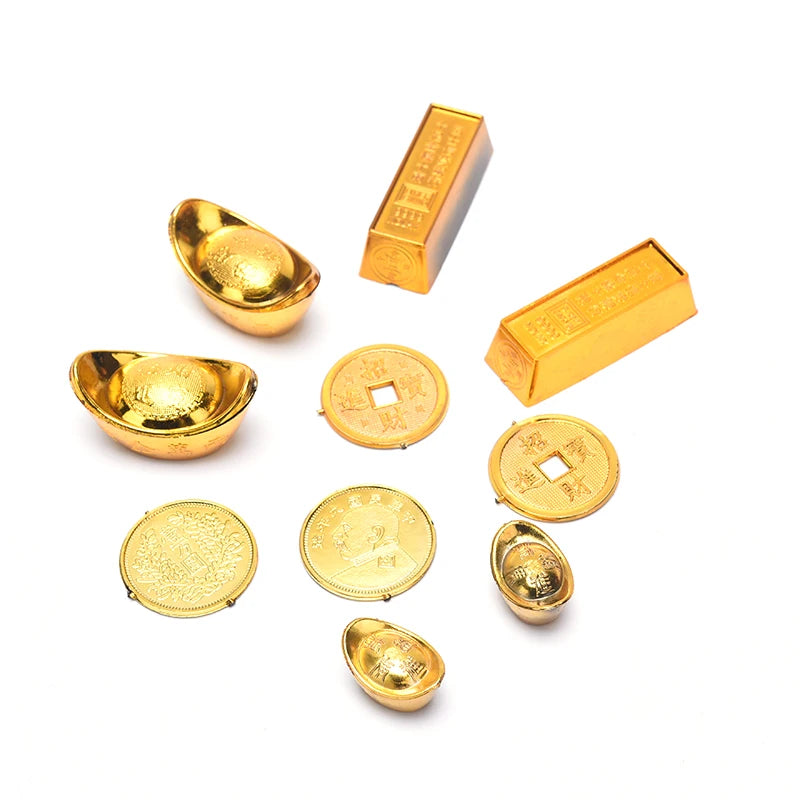 3/5/12pcs Feng Shui Auspicious Lucky Money Mascot Plastic/crystal Crafts Gold Ingot Decoration Crafts