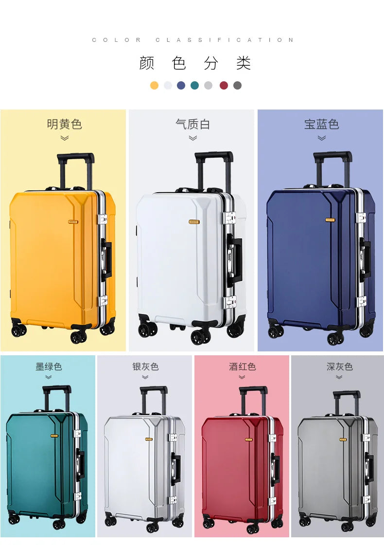 Travel Luggage fashion 20/24/28 inch suitcase aluminum frame trolley case for men and women small 20 inch cabin suitcase