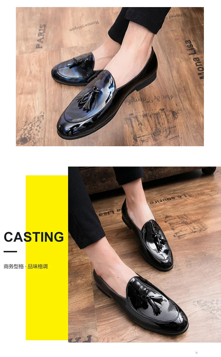 Handmade Fashion Tassel Loafers Black Bottom Leather Gentleman Fashion Stress Shoes Men Business Driving Shoes