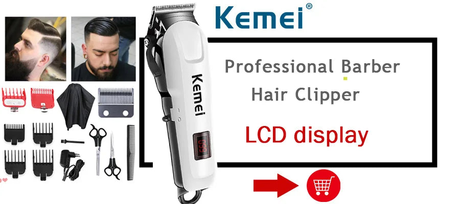 Kemei Hair Clipper Electric Hair Trimmer Professional Men's hair clipper cordless beard trimmer LED display Wireless Hair Cutter