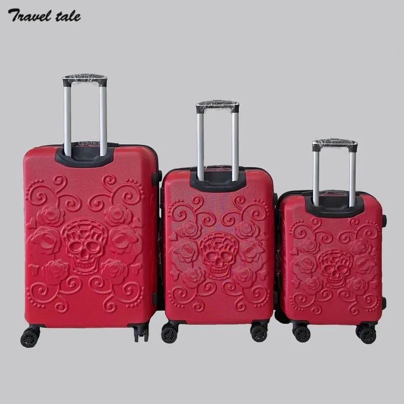 Carrylove 20"24"28" Inch Large Expandable Skull Suitcase 3 Pieces Trolley Case Rolling Luggage Bag Set