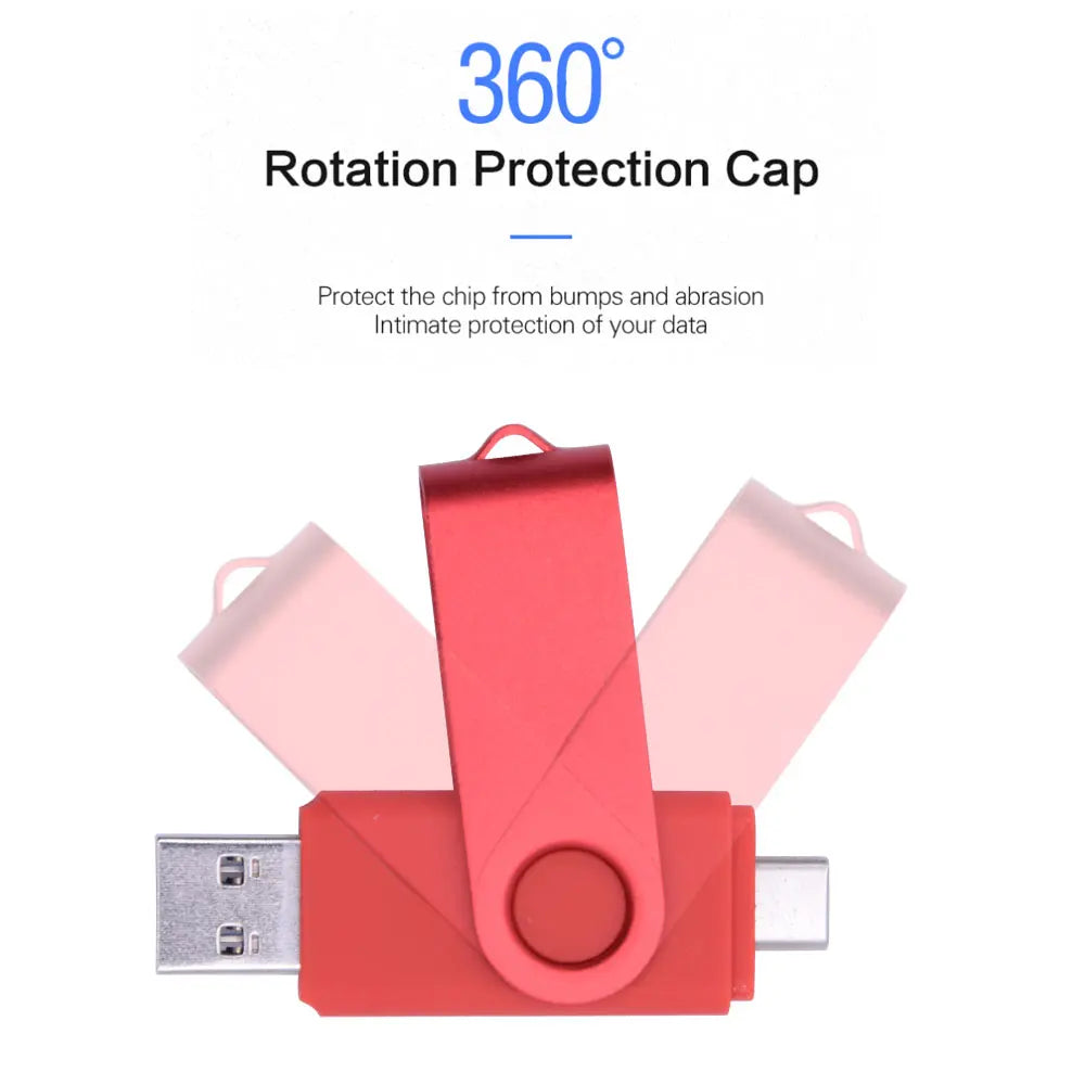 Rotable Usb Flash Drive 128GB 32GB 16GB Pen Drive 256GB Pendrive 64GB 4G OTG 2 IN 1 Memoria Usb Stick Type C Usb 2.0