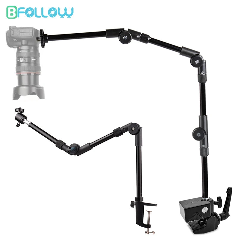 BFOLLOW Articulated Magic Arm 25" 32" Clamp Mount for DSLR Camera Camcorder Overhead Video Shooting Webcam Tablet Phone Bracket