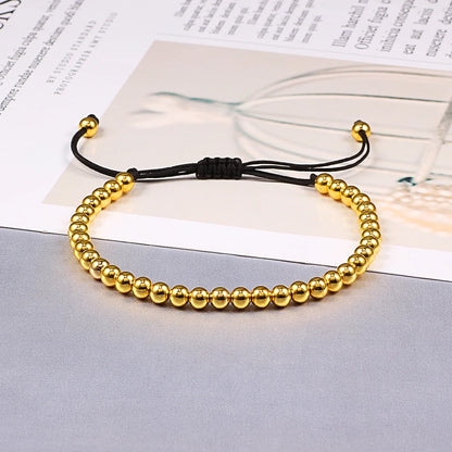 Trendy Copper Beads Bracelets 5mm Handmade Adjustable Braided Strand Bangles for Women Men Yoga Healing Fashion Jewelry Pulseira