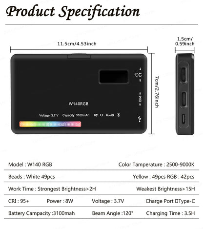 SH RGB Video Light LED Panel Lamp Camera Light 3100mAh Battery Dimmable 2500K-9000K Photo Lighting Studio for Youtube Tik tok