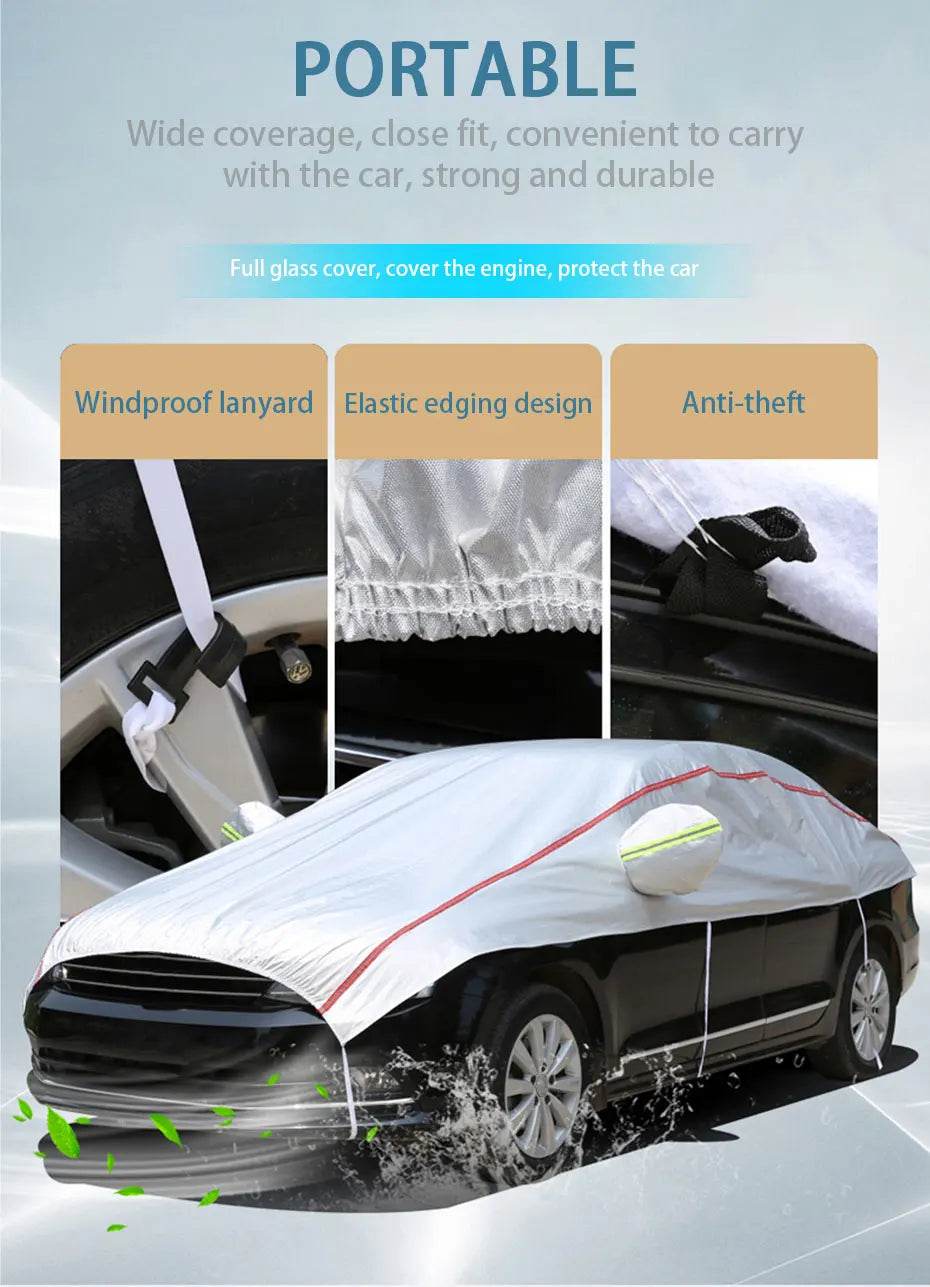 Universal Half Car Cover Waterproof Outdoor Cover Oxford Sun Rain Uv Protection Dustproof Snowproof Car Body Cover for SUV Sedan - MarvelouStoree