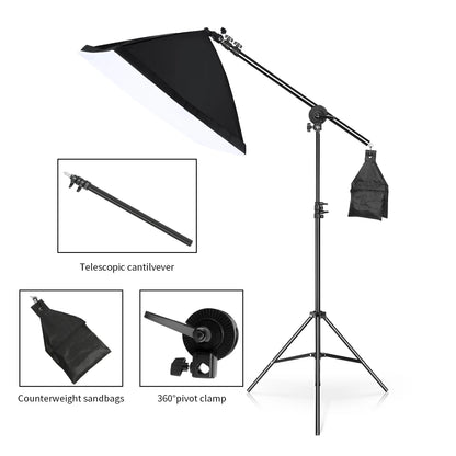 Studio Photo Telescopic Boom Arm Top Light Stand With Sandbag for Speedlite /Mini Flash Strobe /Softbox/LED Video