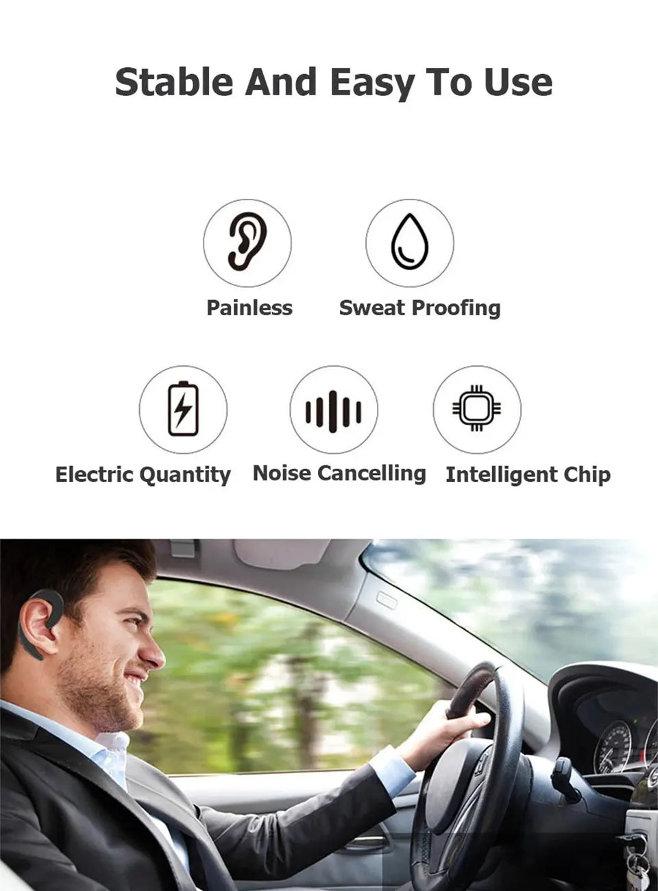 Waterproof Wireless Bluetooth 4.2 Earphones Bone Conduction Stereo Headset Sports Headphone Driving Earpiece earbuds with Mic