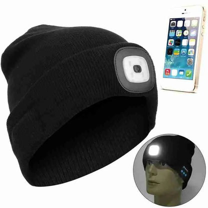 Winter Knitted Beanie Hat with Light Earphone Bluetooth Led Light Luminous Outdoor Mountaineering Handfree Music Headphone Hat