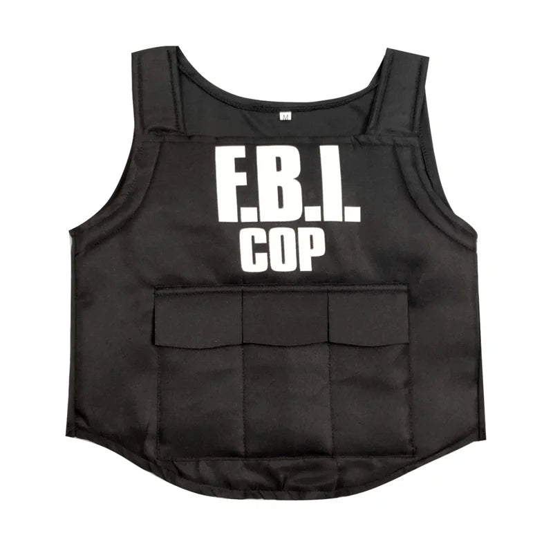 FBI Agent Police Uniform Bulletproof Vest & Helmet Costume Fancy Dress Outfit 3-9years children police costume