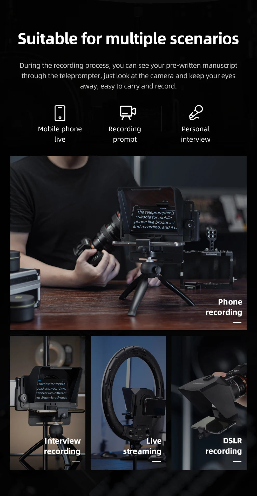 Pronstoor Phone and DSLR Recording Mini Teleprompter Portable Inscriber Mobile Teleprompter Artifact Video With Remote Control