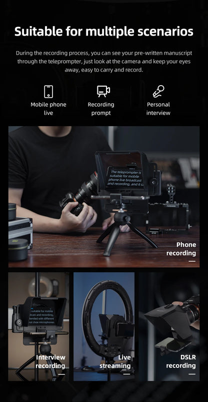 Pronstoor Phone and DSLR Recording Mini Teleprompter Portable Inscriber Mobile Teleprompter Artifact Video With Remote Control