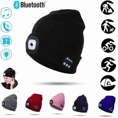 Winter Knitted Beanie Hat with Light Earphone Bluetooth Led Light Luminous Outdoor Mountaineering Handfree Music Headphone Hat