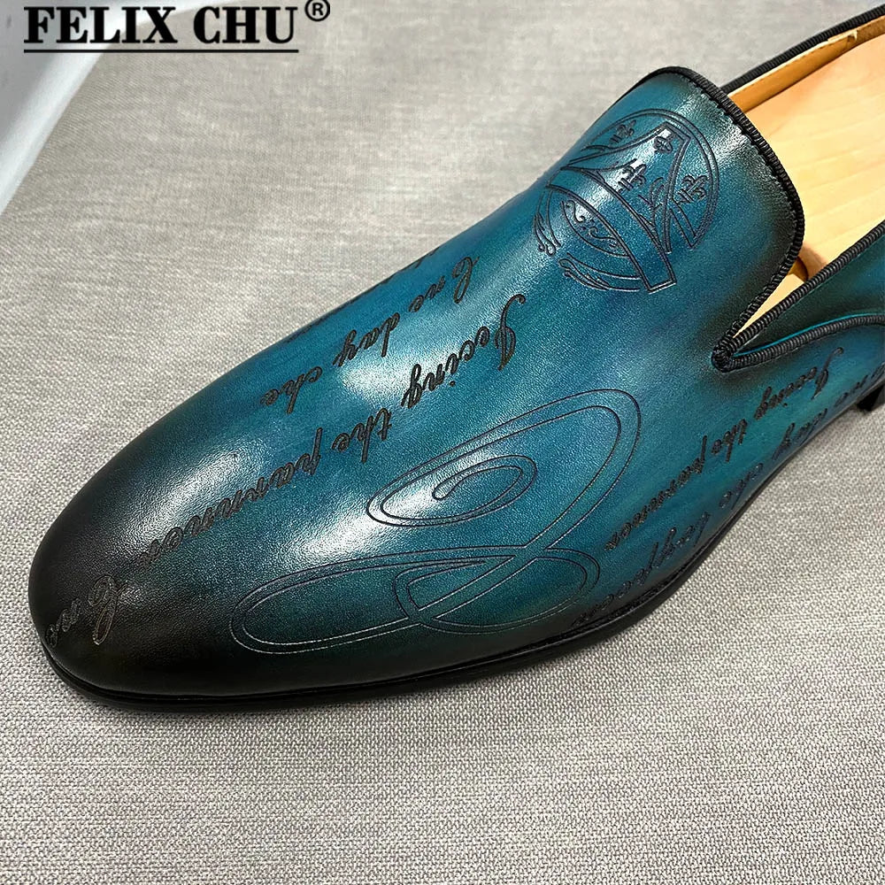 Italian Style Men Loafers Shoes Handmade Letter Print High Quality Genuine Leather Dress Shoes for Men Business Formal Shoes