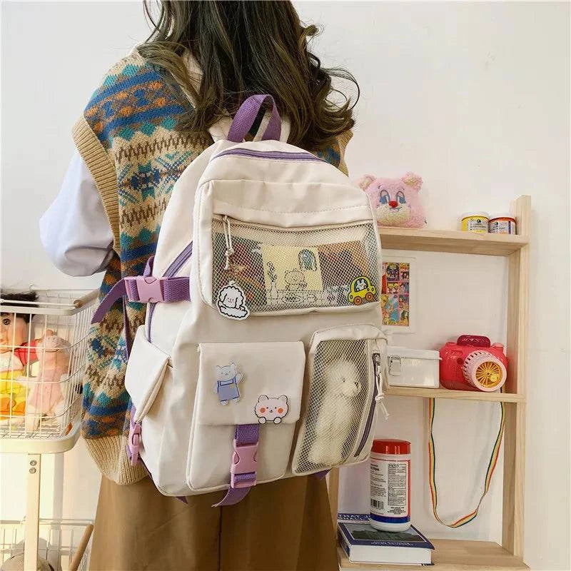 JULYCCINO New Buckle Badge Women Backpack Candy Color Fashion Cute Schoolbag Shoulder Student Bag Teenage Girls College Backpack - MarvelouStore