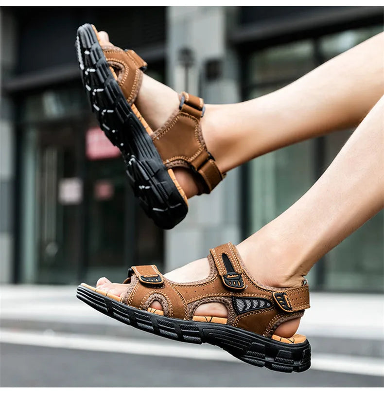 Brand Classic Mens Sandals Summer Genuine Leather Sandals Men Outdoor Casual Lightweight Sandal Fashion Men Sneakers Size 38-46