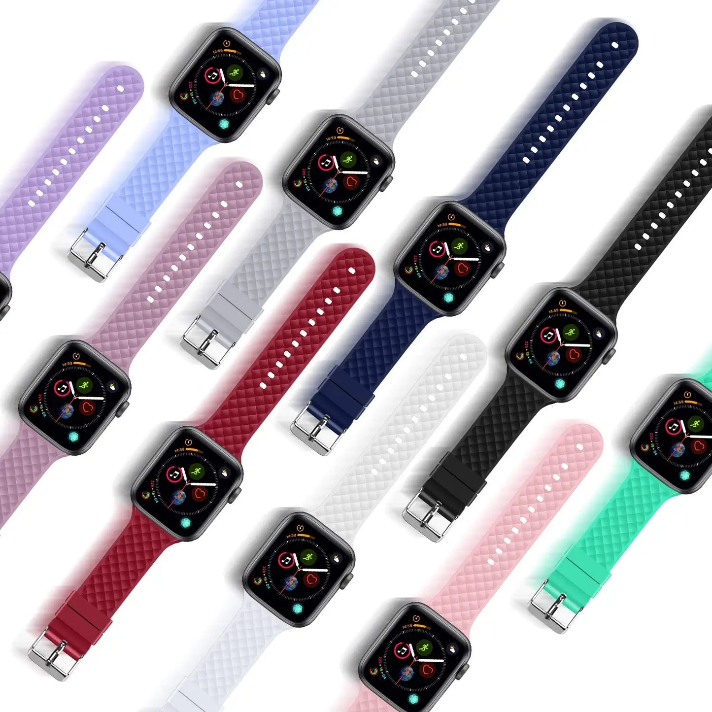 Silicone Strap for Apple watch band 44mm 40mm 45mm 41mm 38mm 42mm Rhombic pattern watchband bracelet iWatch series 3 4 5 se 6 7