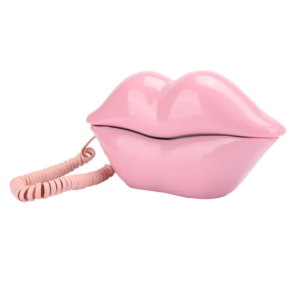 Cute Lips Shape Telephone Red Phone Multi-Functional Wired Landline Desktop Corded Fixed Phone for Home Hotel Office Decoration