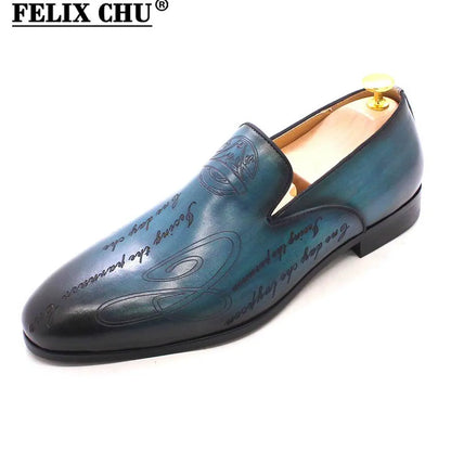 Italian Style Men Loafers Shoes Handmade Letter Print High Quality Genuine Leather Dress Shoes for Men Business Formal Shoes