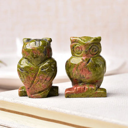 1PC Natural Stone Carved Owl Animal Ornaments Aventurine Unakite Crystal Quartz Stone Crafts Handmade Figurine Home Decoration