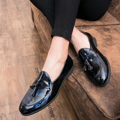 Handmade Fashion Tassel Loafers Black Bottom Leather Gentleman Fashion Stress Shoes Men Business Driving Shoes