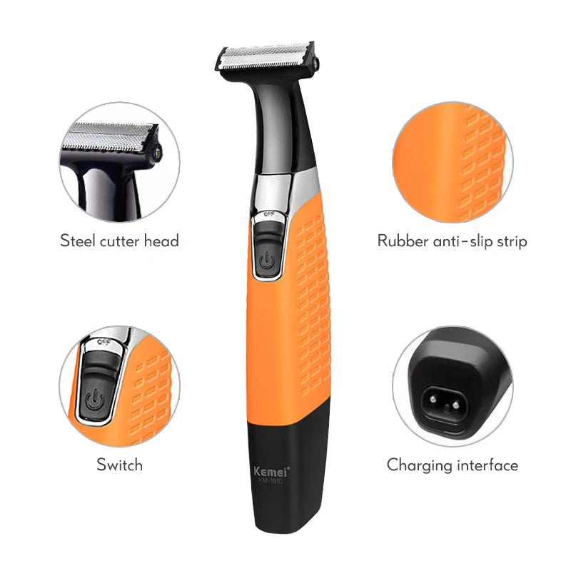 Kemei Electric Shaver One Blade USB Rechargeable Beard and Mustache Trimmer Safety Face Razor Shaving Machine for Men and Women