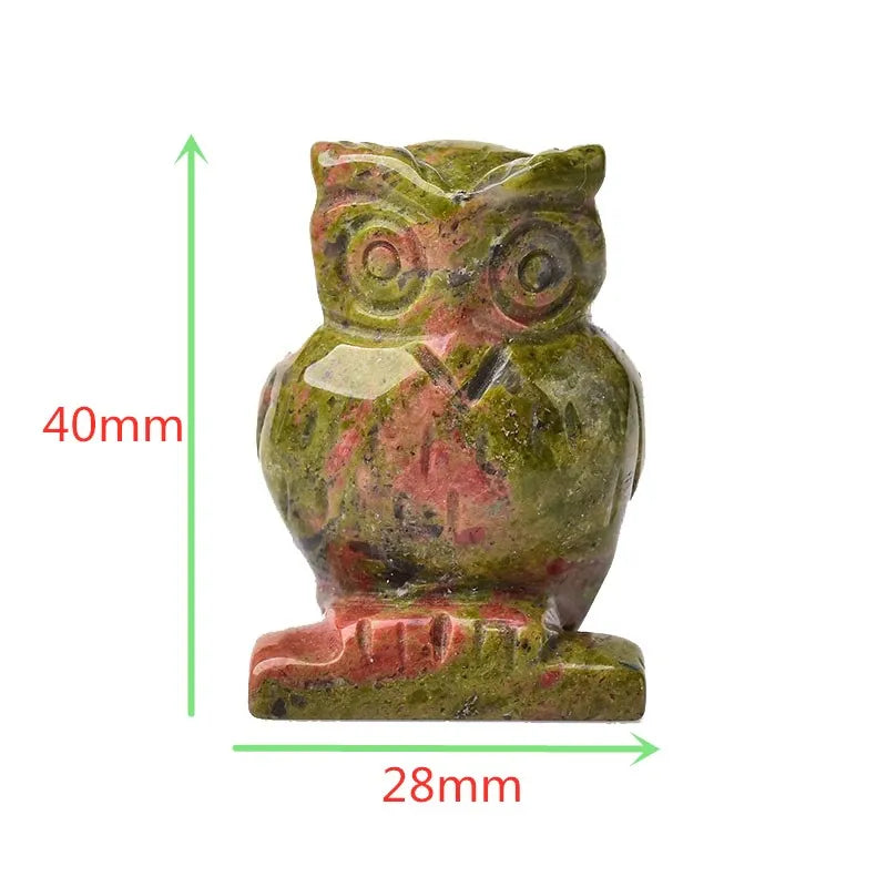 1PC Natural Stone Carved Owl Animal Ornaments Aventurine Unakite Crystal Quartz Stone Crafts Handmade Figurine Home Decoration