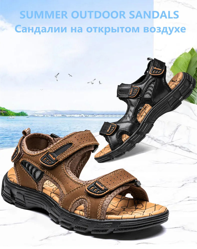 Brand Classic Mens Sandals Summer Genuine Leather Sandals Men Outdoor Casual Lightweight Sandal Fashion Men Sneakers Size 38-46