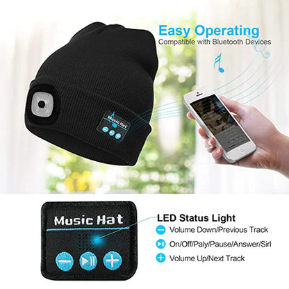 Winter Beanie Hat Unisex Beanie Soft Black Knitted Hat Wireless Bluetooth 5.0 Smart Cap Stereo Headphone Headset with LED Light