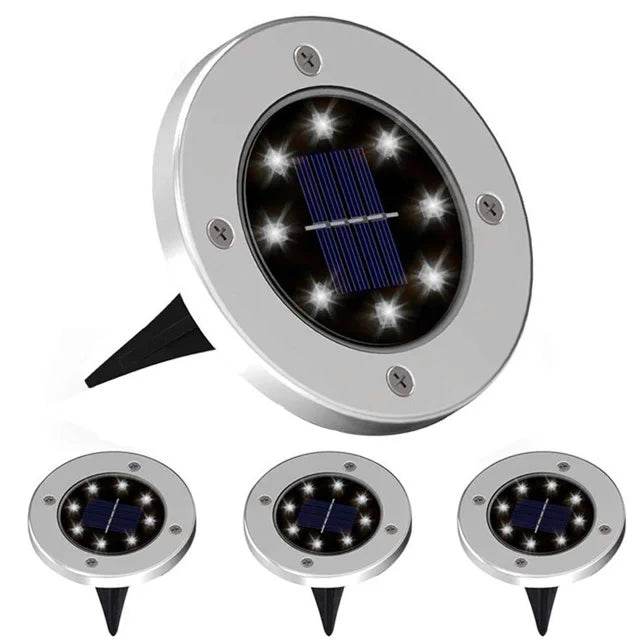 4Pcs Solar Power Disk Light 8LED Ground Lamp Light Spot Lamp for Outdoor Path Way Yard Garden Decking Lawn Waterproof - MarvelouStoree