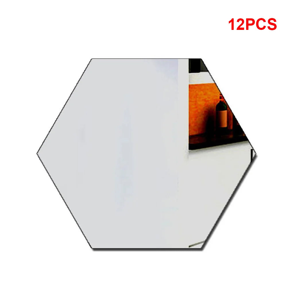 12pcs 3D Hexagon Bathroom Mirror Sticker Home Living Room Sofa TV Background Wall Decal Decor Acrylic DIY Sticker