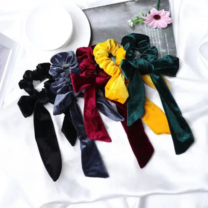 For Women Hair Ties Soft Hair Scrunchie Bow Velvet Elastic Lady Ribbon Elastic Hair Band Girls Gum Head Band New Hair Accessorie