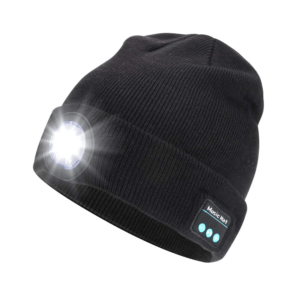 Warm  LED 5.0 Bluetooth Music Hat Wireless Beanie Headlight Handsfree Winter Unisex Knitted Cap for Running Skiing Camping