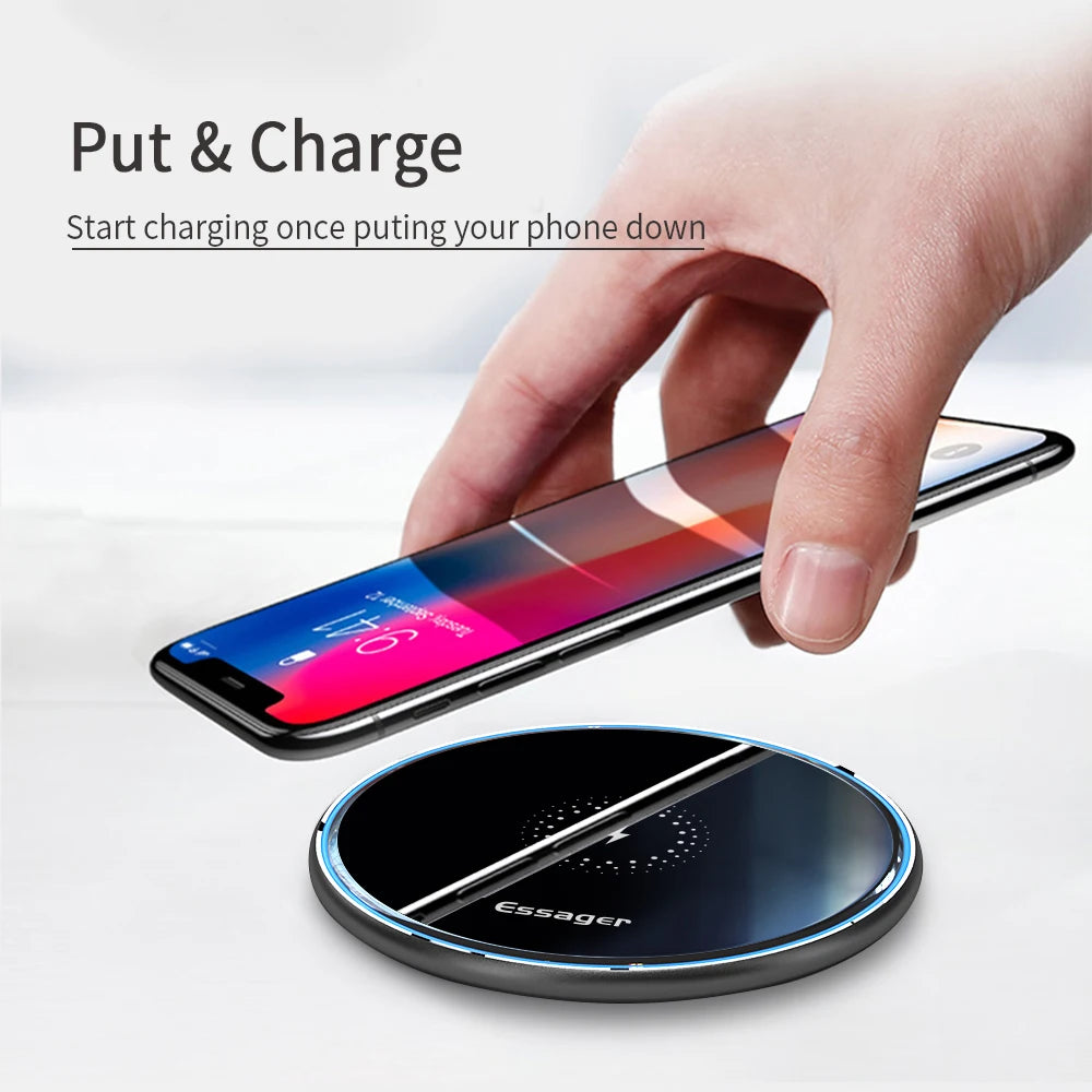 Essager 15W Qi Wireless Charger Fast Wireless Phone Charging Induction Pad For iPhone 12 11 Pro Max X Xiaomi mi 10 Samsung S20