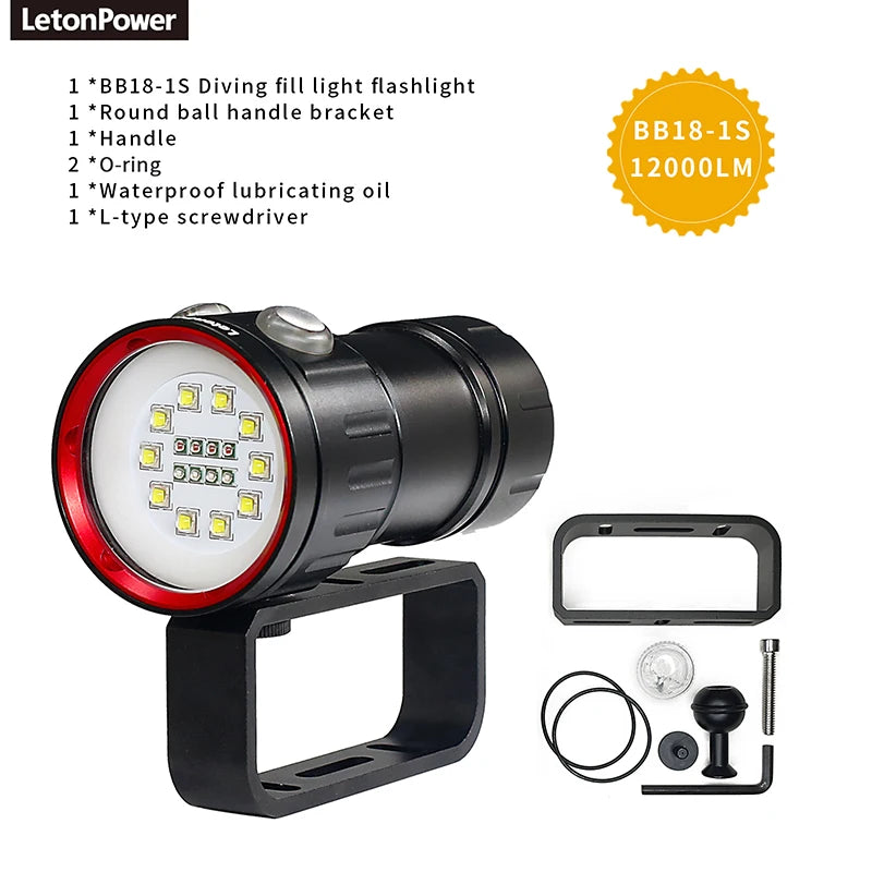 Professional Underwater 27 LED Photography Light Highlight Lamp 20000Lumens Diving Flashlight 100M Waterproof Video Camera torch