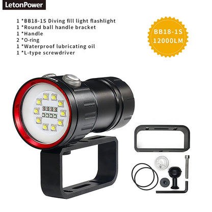 Professional Underwater 27 LED Photography Light Highlight Lamp 20000Lumens Diving Flashlight 100M Waterproof Video Camera torch