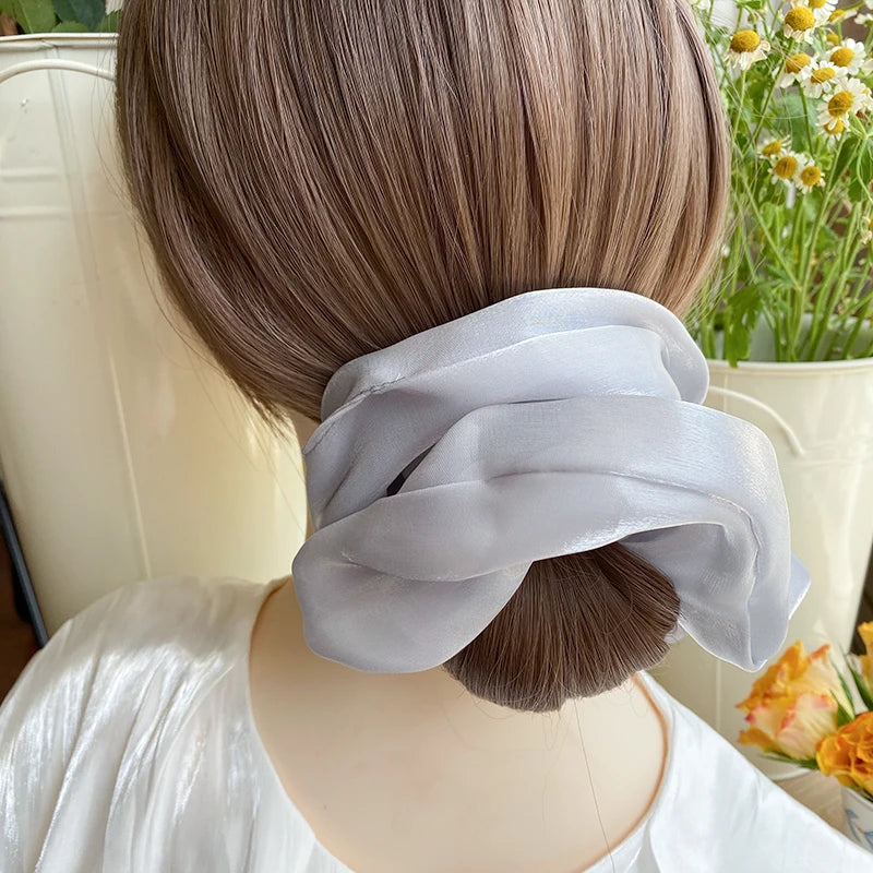 1PC Fashion Bright Silk Hair Ring Oversized Hair Scrunchies Yarn Large Intestine Elastic Hair Band Solid Color Hair Accessories