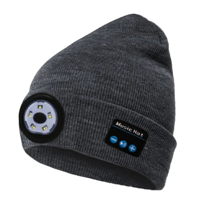 Warm  LED 5.0 Bluetooth Music Hat Wireless Beanie Headlight Handsfree Winter Unisex Knitted Cap for Running Skiing Camping