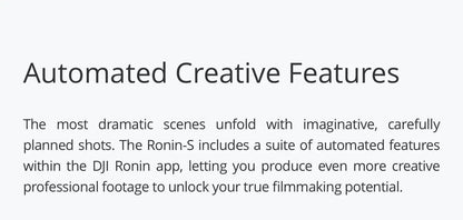 DJI Ronin S Essentials Kit Superior 3-Axis Stabilization Camera Control 3.6 kg Payload Capacity Battery Life 12hrs